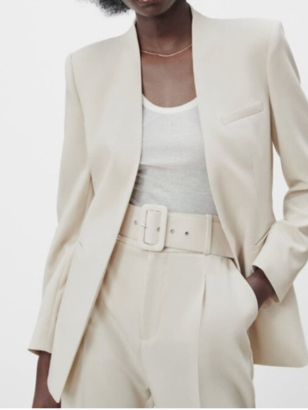 Zara Inverted Lapel Long Blazer in Ecru size M